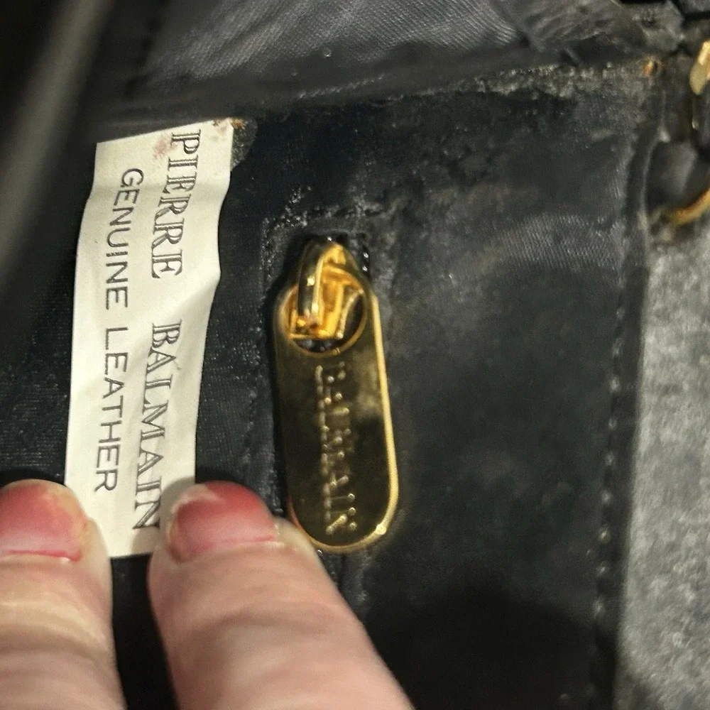 Vintage French Evening bag Pierre Balmain Black Leather Quilted Gold Strap Purse